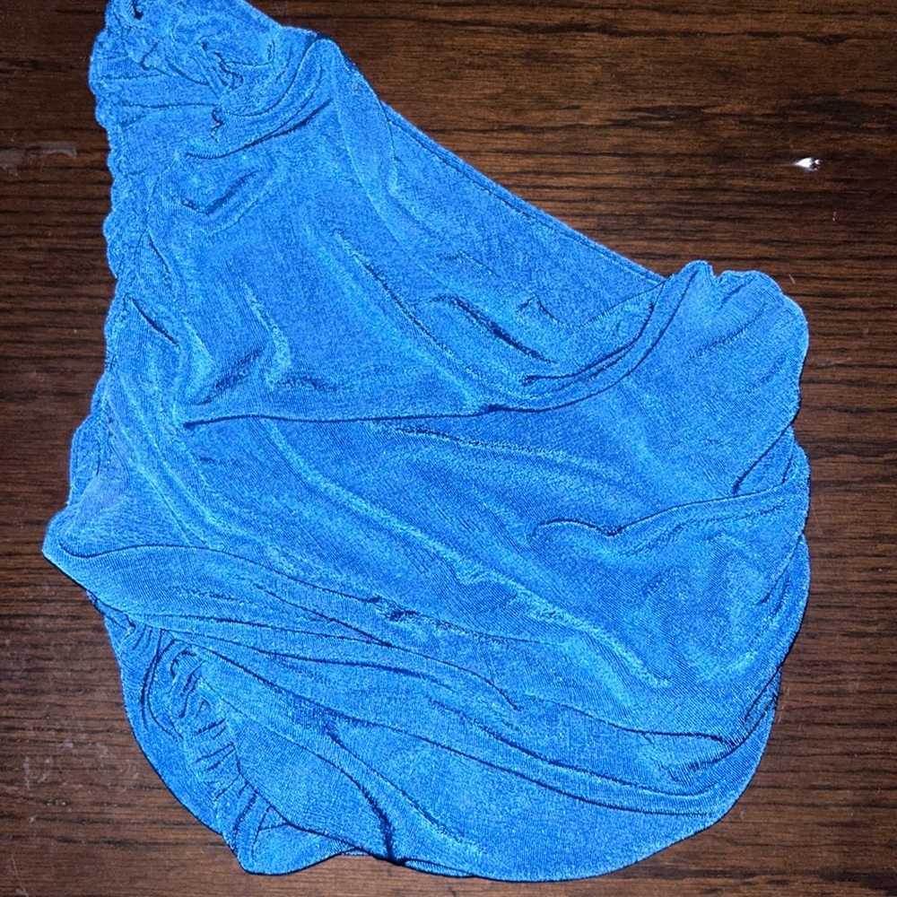 Blue shiny one-shoulder Top